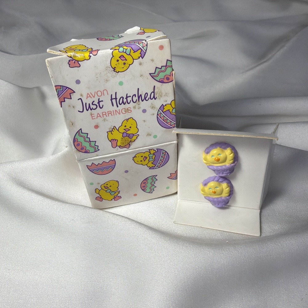 VTG 1990 Avon Just Hatched Earrings New In Original Box Charming Chicks‎ Easter